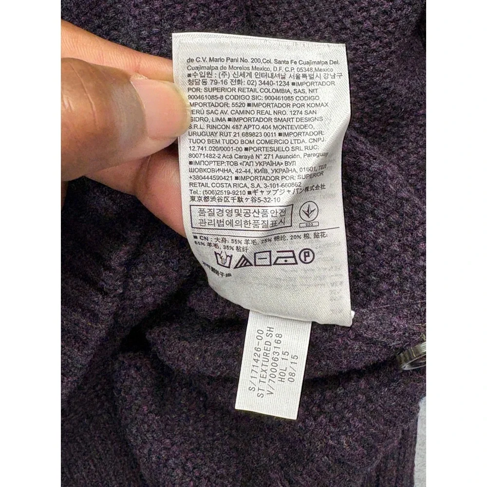 Banana Republic Mens Purple Merino Wool Blend Shawl Collar Sweater Large Patch